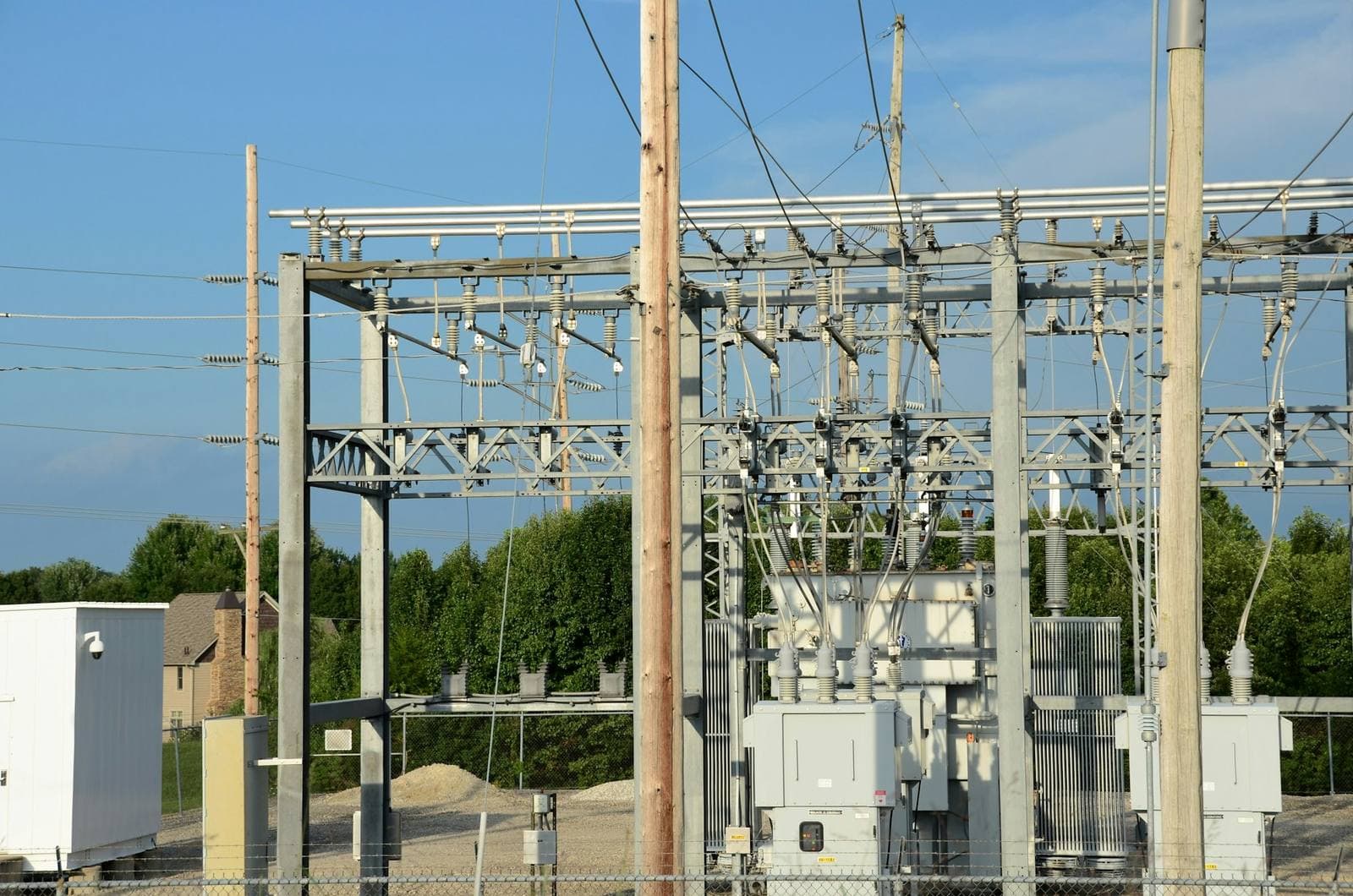 Aerial view of an electrical substation